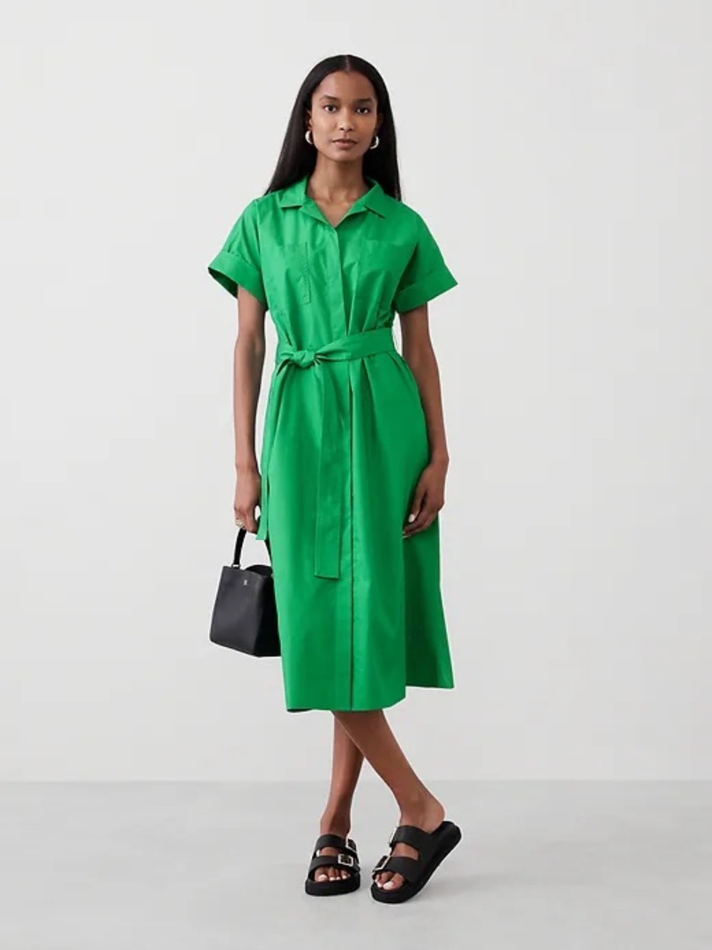 Banana Republic Tie Waist Midi Shirtdress Green Size Small